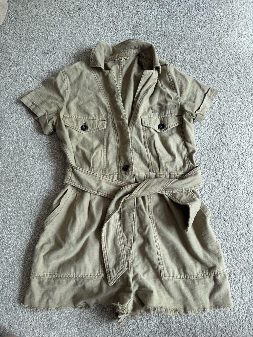 Free People Olive Utility Short-Sleeve Romper